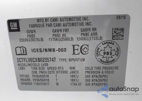 2011 GMC Terrain Slt-1 из США, поврежденный, VIN 2CTFLVECXB6235747